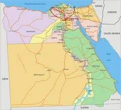 Colorful Egypt political map with clearly labeled, separated