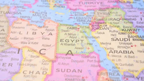 Egypt Location on World Map Paper with Defocus to Focus Effect Geography Concept Stock Footage 330209255