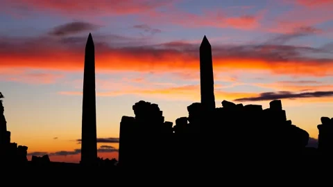 Egypt: Luxor at Twilight: Time Lapse with dark Obelisks and Colourful Sky Stock Footage 147191791