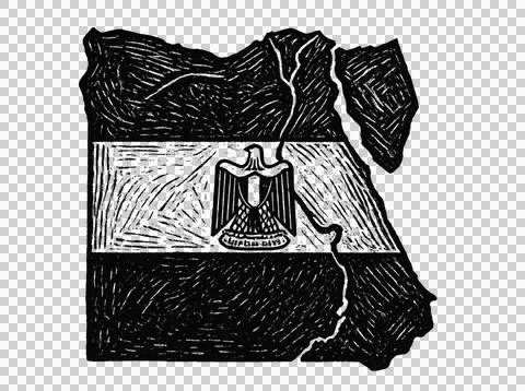 Egypt map flag design with nile river etching detail style. Stock Illustration