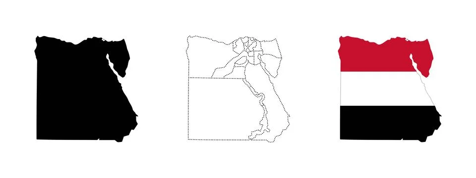 Egypt map flag. Three styles of Egypt's country shape including solid, dott.. Stock Illustration