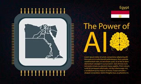 Egypt map with microchip war and AI concept on circuit board, Power of AI w.. Ilustração Stock
