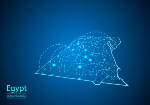 Egypt map with nodes linked by lines. concept of global communication and bus Stock Illustration