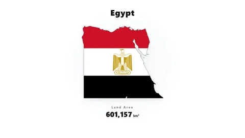Egypt map silhouette filled with horizontal red, white, and black flag stripes Stock Footage 345642878