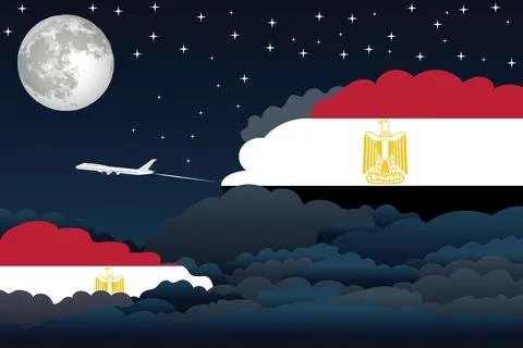Egypt Night Clouds Airplane Vector Illustration Stock Illustration
