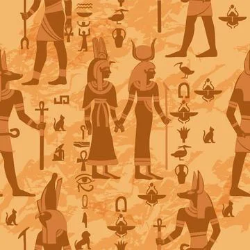 Egypt papyrus seamless pattern, vector ancient mythology background Stock Illustration