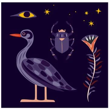 Egypt pattern objects on dark background Illustrazione stock