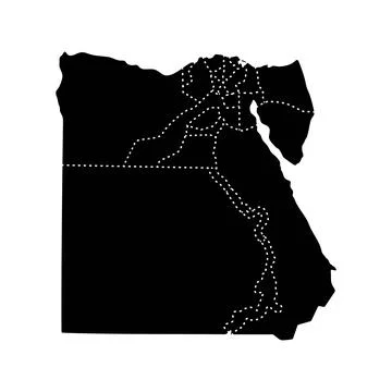 Egypt regional borders map. Black silhouette of Egypt with visible administ.. Illustrazione stock