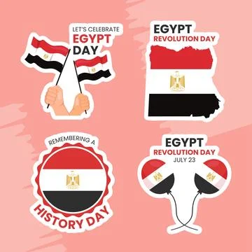 Egypt Revolution Day Label Flat Cartoon Hand Drawn Templates Background Ill.. Stock Illustration