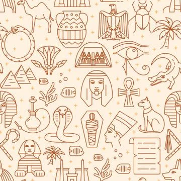 Egypt seamless pattern in thin line style Stock Illustration
