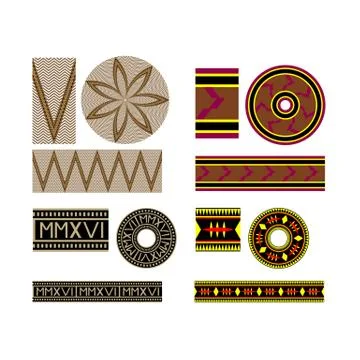 Egypt style vintage borders pattern brushes set Stock Illustration