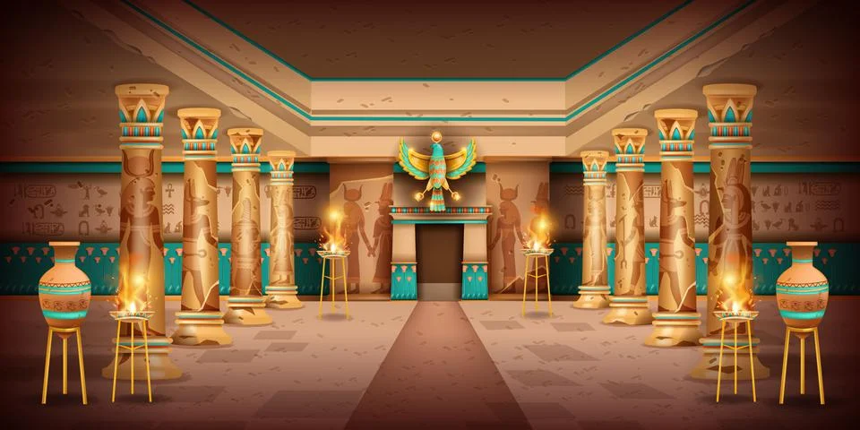 Egypt temple game background, vector ancient pharaoh pyramid tomb interior Stock Illustration