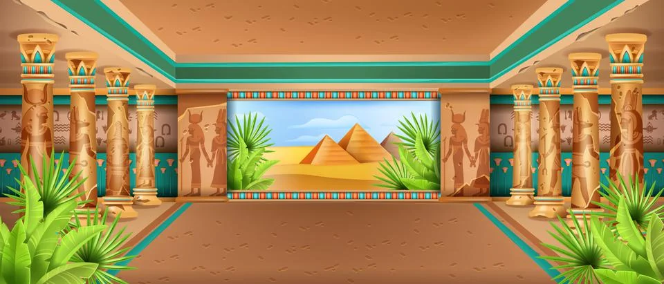 Egypt temple interior background, vector ancient pharaoh pyramid palace Stock Illustration