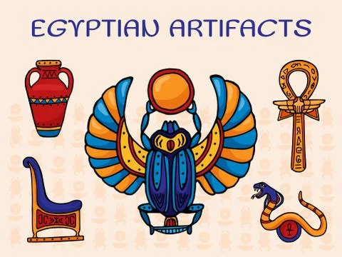 Egyptian artifacts vector illustration. A set of sacred symbols and decorations Illustrazione stock