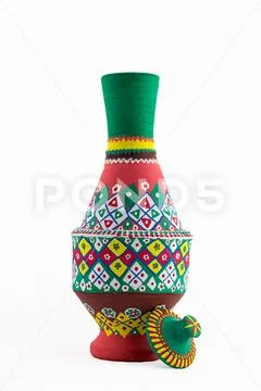 Egyptian artistic painted pottery vessel (arabic: Kolla) Stock Photos