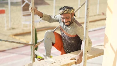 Egyptian construction worker smiling and giving thumbs up Stock Footage 333564966