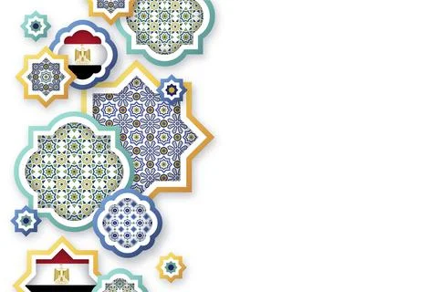 Egyptian flags in the middle of different mosaic shapes with free text space Stock Illustration