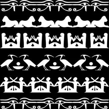 Egyptian hieroglyphs seamless border  pattern. African ethnic black backgroun Illustrazione stock