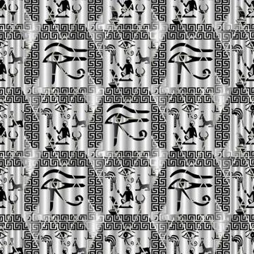 Egyptian hieroglyphs seamless vector  pattern. African ethnic black and white Illustrazione stock