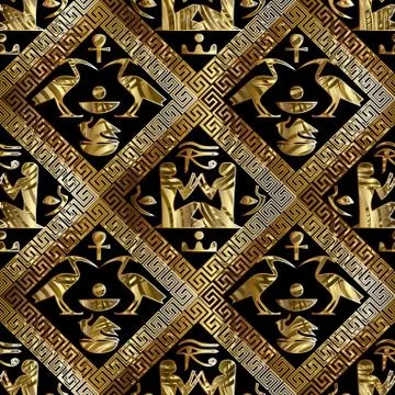 Egyptian hieroglyphs vector seamless  pattern. African ethnic black backgroun Illustrazione stock