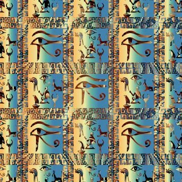 Egyptian hieroglyphs vector seamless  pattern. African ethnic check backgroun Stock Illustration
