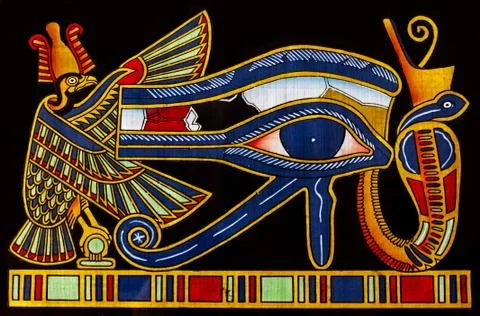 Egyptian papyrus with the Eye of Horus Stock Photos