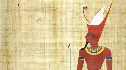Egyptian Pharaoh with Double Crown on a Papyrus Background Stock Footage