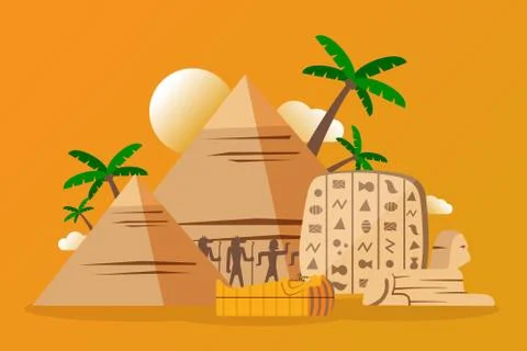 Egyptian pyramids and archeological artifacts, vector illustration Illustrazione stock