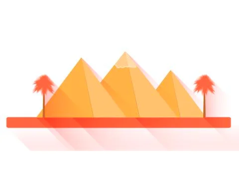 Egyptian pyramids in flat style with long shadows on white background Stock Illustration