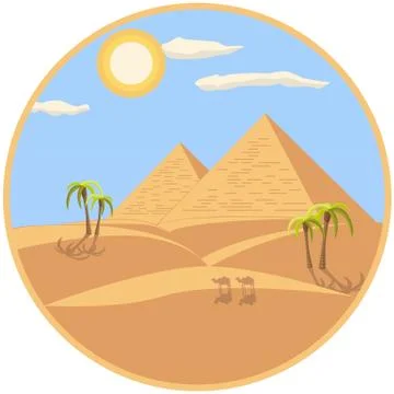 Egyptian Pyramids Illustration In A Circle Frame Stock Illustration