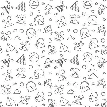 Egyptian Pyramids vector linear seamless pattern - Egypt Culture background Illustrazione stock