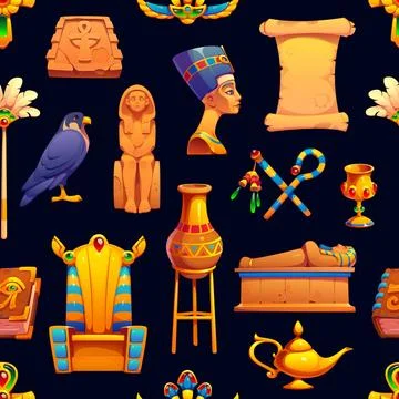 Egyptian seamless pattern with ancient artifacts Stock Illustration
