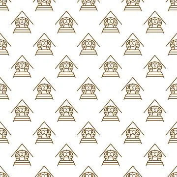 Egyptian Sphinx vector geometric concept minimal line seamless pattern Stock Illustration