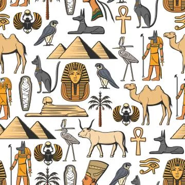Egyptian symbols vector seamless pattern Stock Illustration