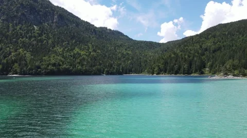 Eibsee alpine lake drone view near Zugspitze, Bavarian Alps, Germany Stock Footage 328351994