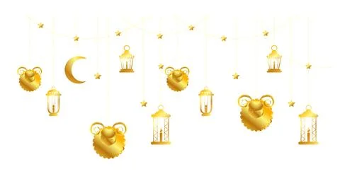 Eid al adha celebration with crescent moon lanterns vector illustration Stock Illustration