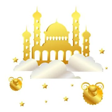Eid al adha celebration with crescent moon lanterns vector illustration Stock Illustration