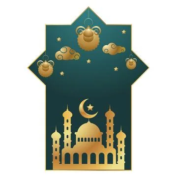 Eid al adha celebration with crescent moon lanterns vector illustration Stock Illustration
