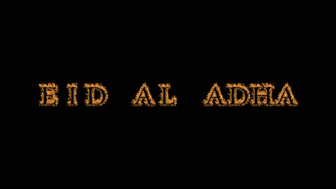 Eid Al Adha fire text effect black background Stock Footage 136196791