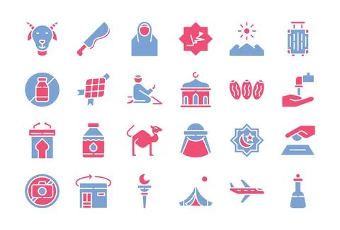 Eid Al Adha flat two color icons set.Vector illustration Stock Illustration