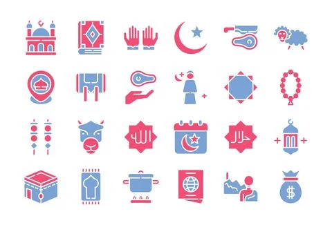 Eid Al Adha flat two color icons collection.Vector illustration Stock Illustration