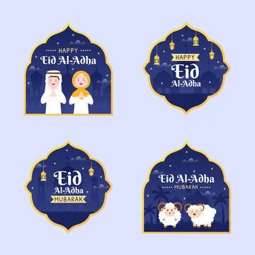 Eid al Adha Label Template Flat Design Illustration Editable of Square Backgr Stock Illustration