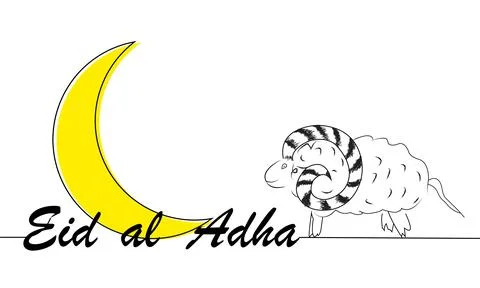 Eid al adha linear sheep and moon Stock Illustration