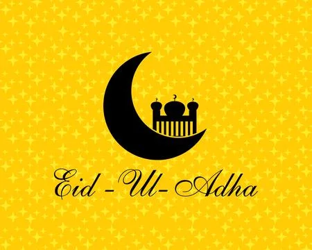 Eid Al Adha mubarak background design with crescent moon and mosque Stock Illustration