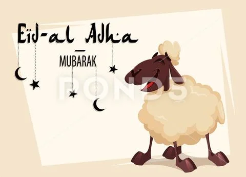 Eid al-Adha Mubarak. Funny cartoon ram.: Graphic #155840593