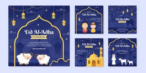 Eid al Adha Post Template Flat Design Illustration Editable of Square Backgro Stock Illustration