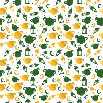 Eid Al Adha seamless pattern with sheep illustration for eid Mubarak Celebrat Stock Illustration