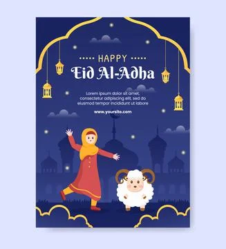 Eid al Adha Vertical Poster Template Flat Design Illustration Editable of Squ Stock Illustration