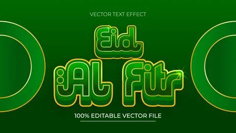 Eid al Fitr 3d text effect template design with green and gold theme Ilustración de archivo