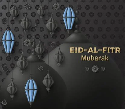 Eid Al Fitr Background. Islamic Arabic lantern and mosque building. Greeting  Stock Illustration